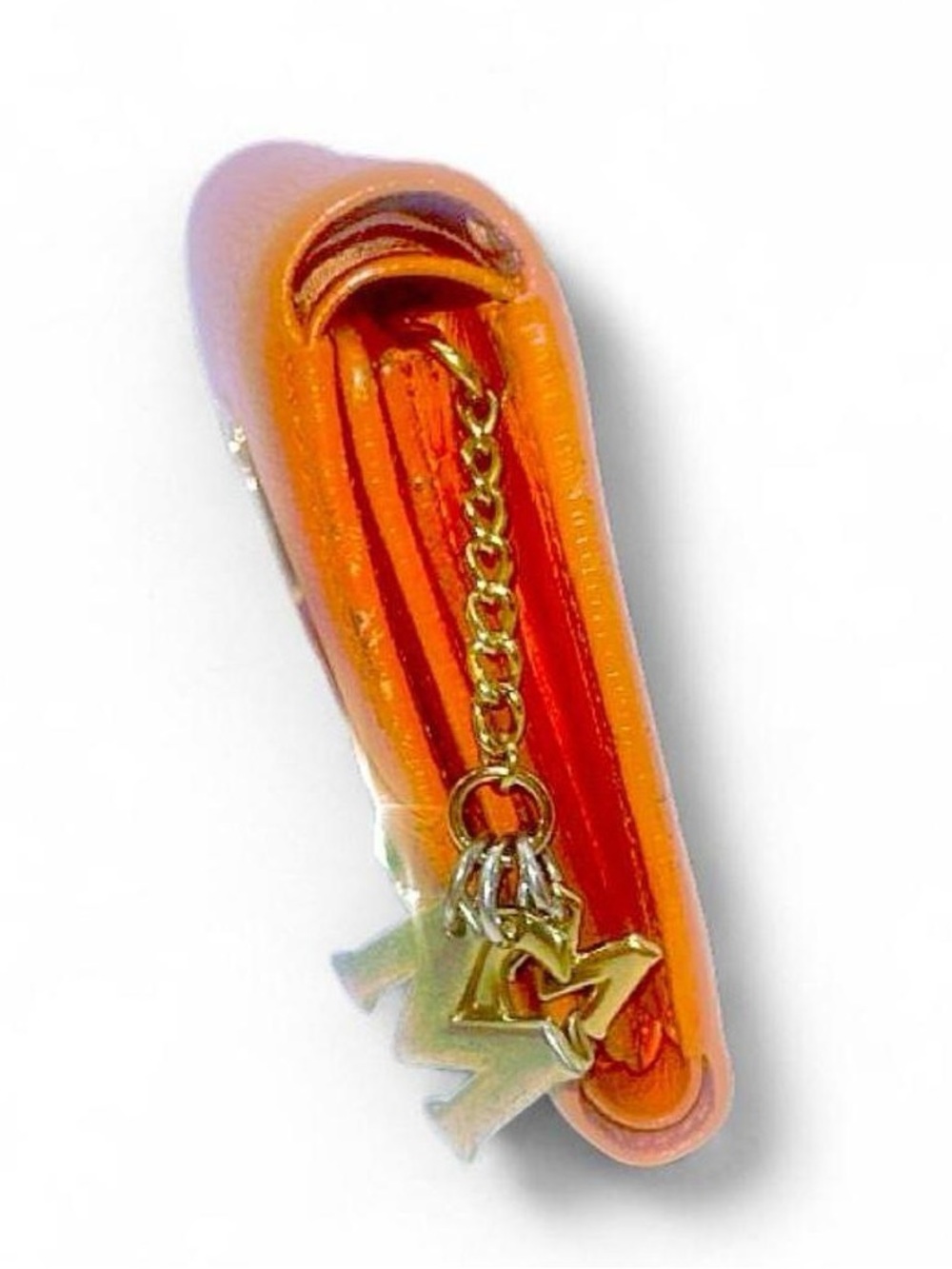 MCM Orange Saffiano Leather Trifold Wallet Logo Charm - Picture 4 of 12